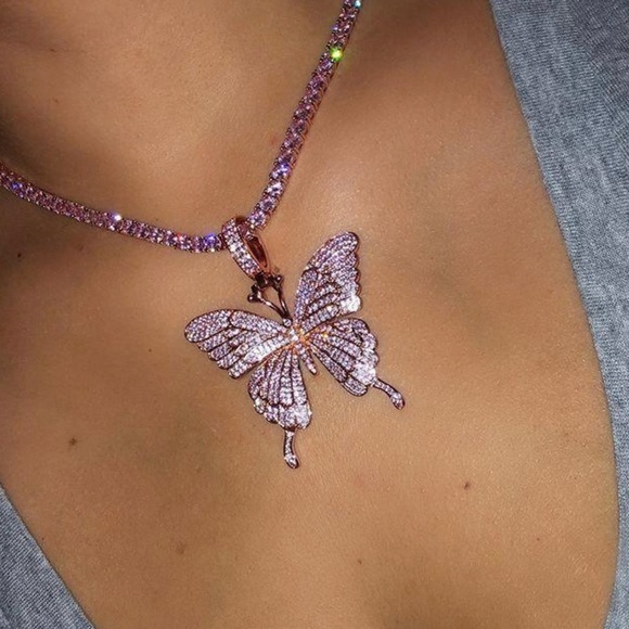 Jewelry - Pink Butterfly tennis Pendant Necklace 18inch